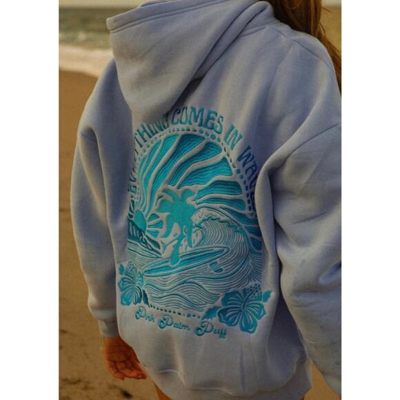 Everything Comes In Waves Oversized Hoodie Blue Women’s Size S - Picture 1 of 13